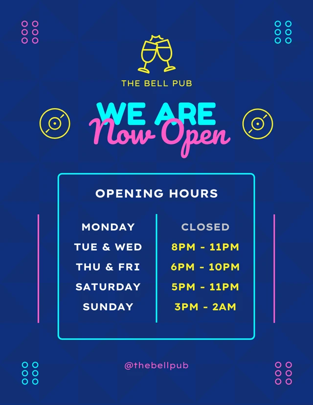 Blue Modern Geometric Bar Open Schedule Template