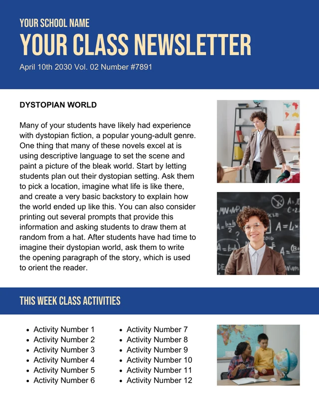 Blue And Yellow Pastel Minimalist School Class Newsletter