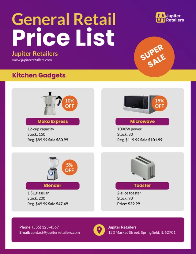 General Retail Price List Template - Page 1