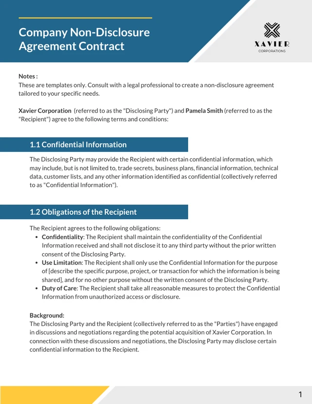 Blue And Yellow Trapezoid NDA Contract - Page 1