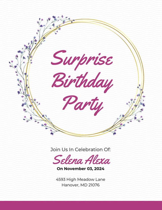 White And Purple Aesthetic Surprise Party Invitation Template