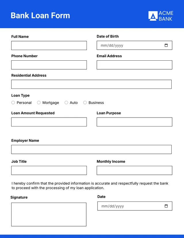 Simple White and Blue Banking Form Template