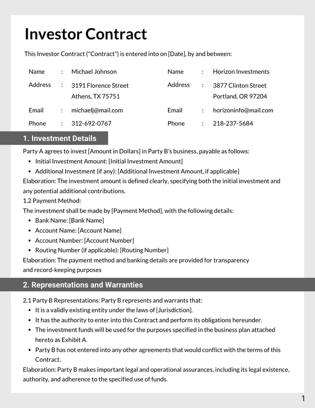 Brown Minimalist Modern Simple Investor Contracts - Page 1