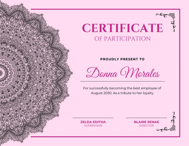 Light Pink Classic Participation Certificate Template