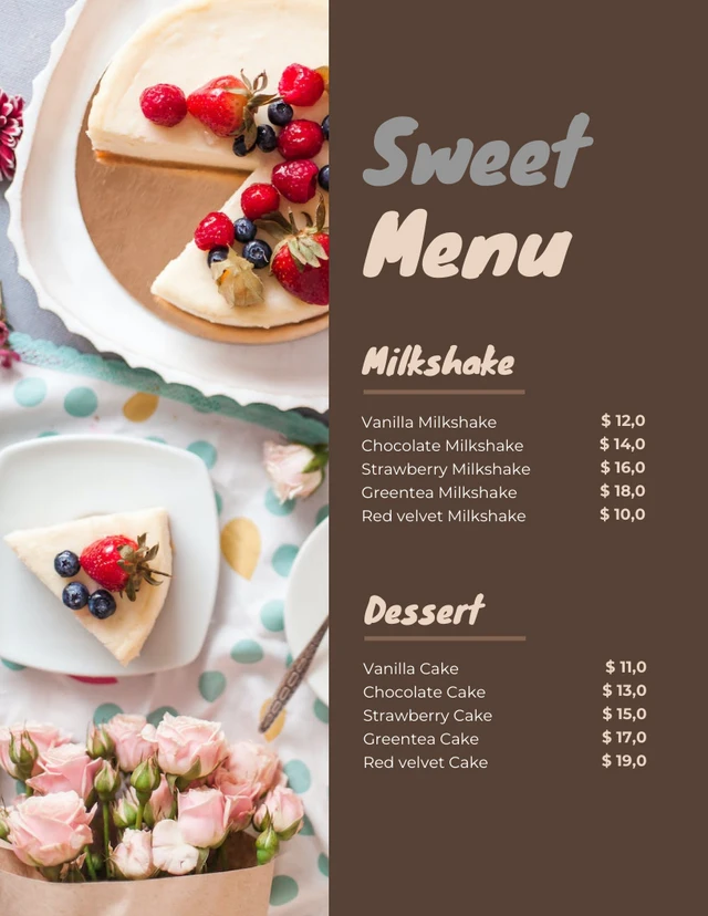 Dark Brown Minimalist Sweet Dessert Menu Template