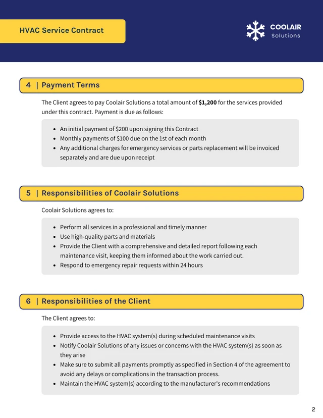 HVAC Service Contract Template - Page 2