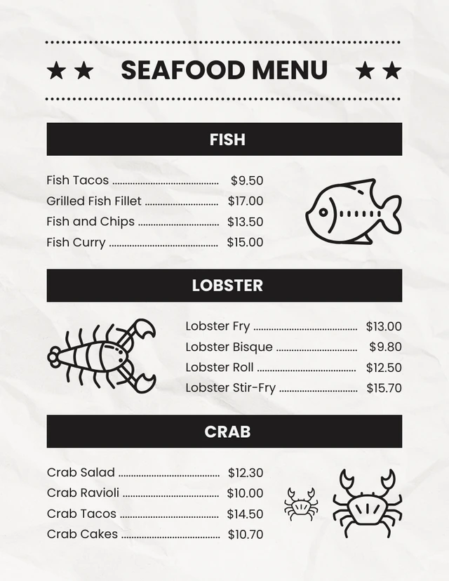 Light Grey Minimalist Texture Seafood Menu Template