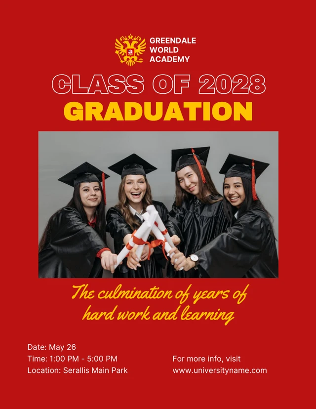 Red And Yellow Minimalist Photo College Graduation Poster Template