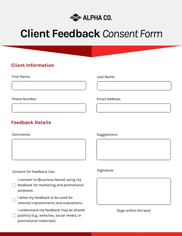 Bright Red and White Simple Consent Form Template