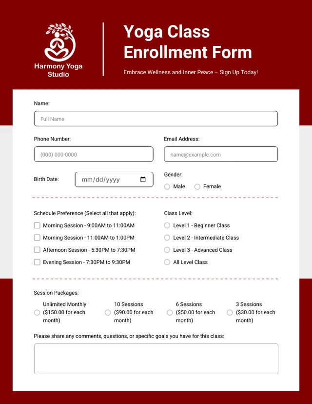 Maroon and Gray Minimalist Enrollment Forms Template