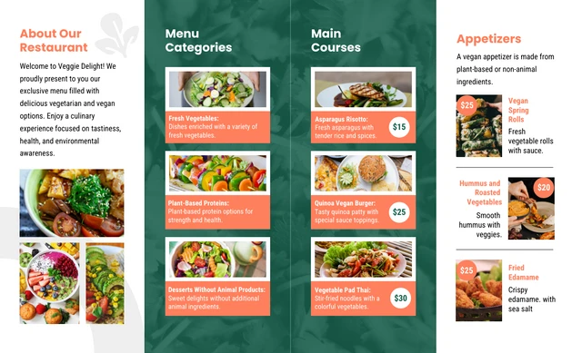 Vegetarian and Vegan Options Menu Double Paralel Brochure - Page 2