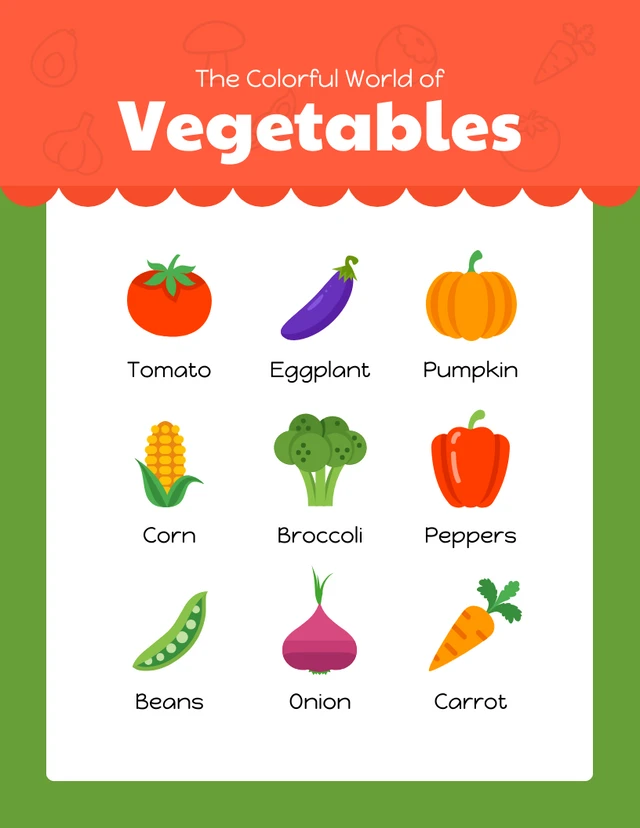 Green and Red Vegetable Names Poster Template
