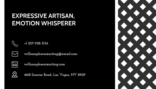 Black And White Simple Pattern Professional Actor Business Card - Page 2