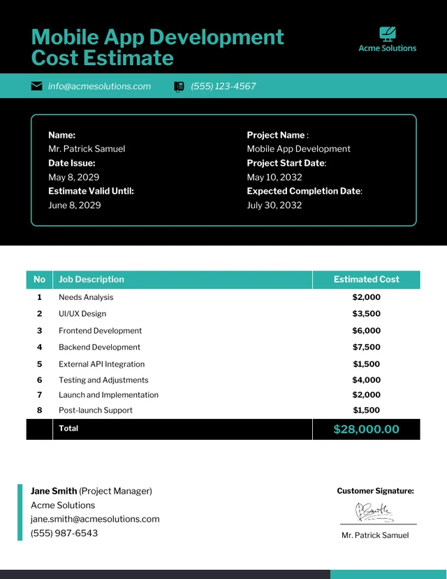 Mobile App Development Cost Estimate Template