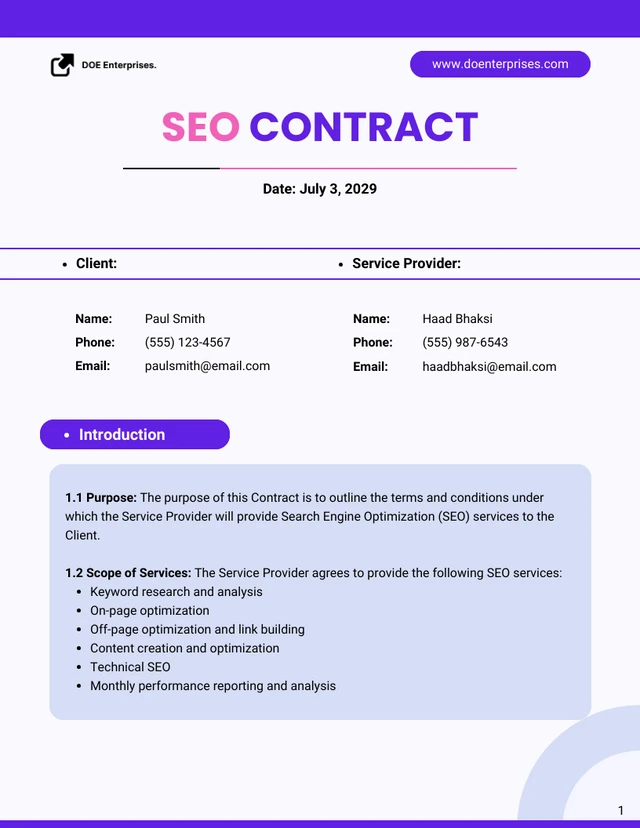 SEO Contract Template - Page 1