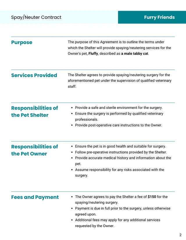 Spay/Neuter Contract Template - Page 2