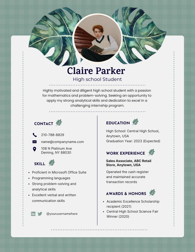 Green leaf High School Resume Template
