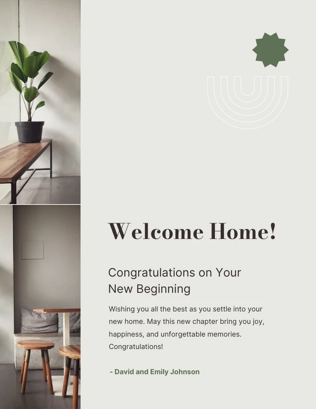 Green Beige Minimalist Congratulations on New Home Template
