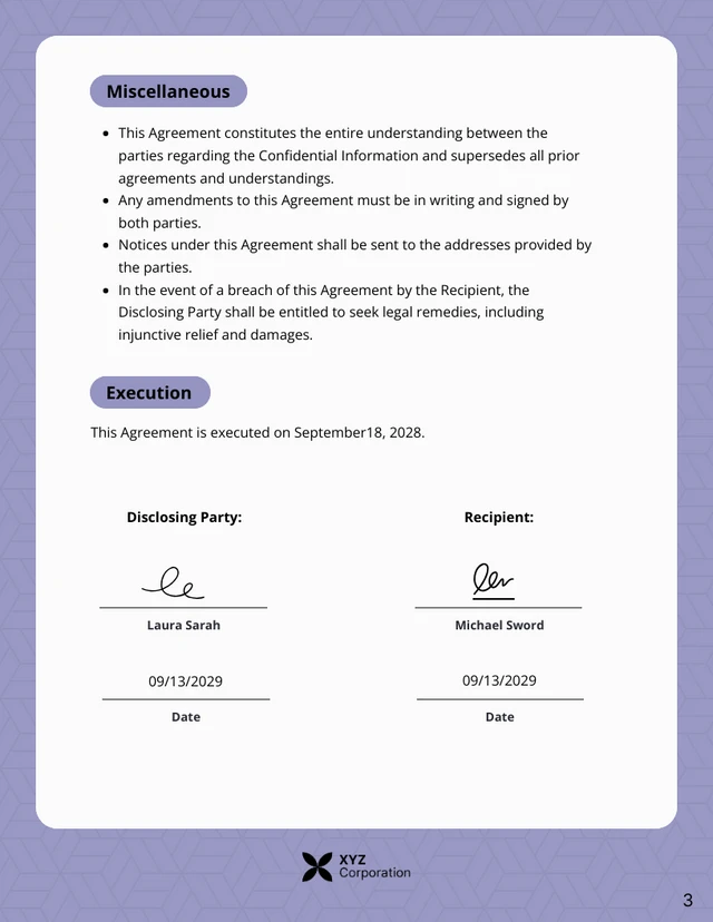 Purple Company Non-Disclosure Agreement Contract - Page 3