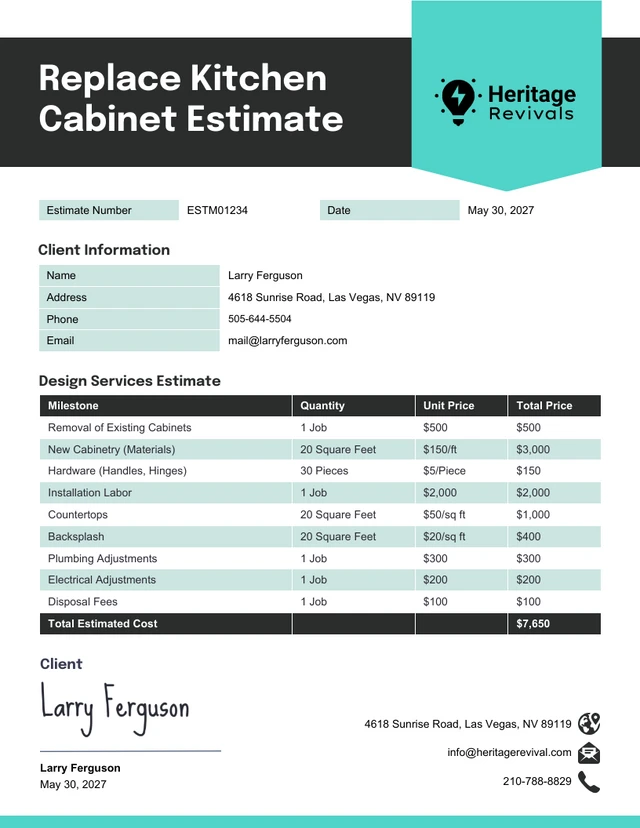 Replace Kitchen Cabinet Estimate Template