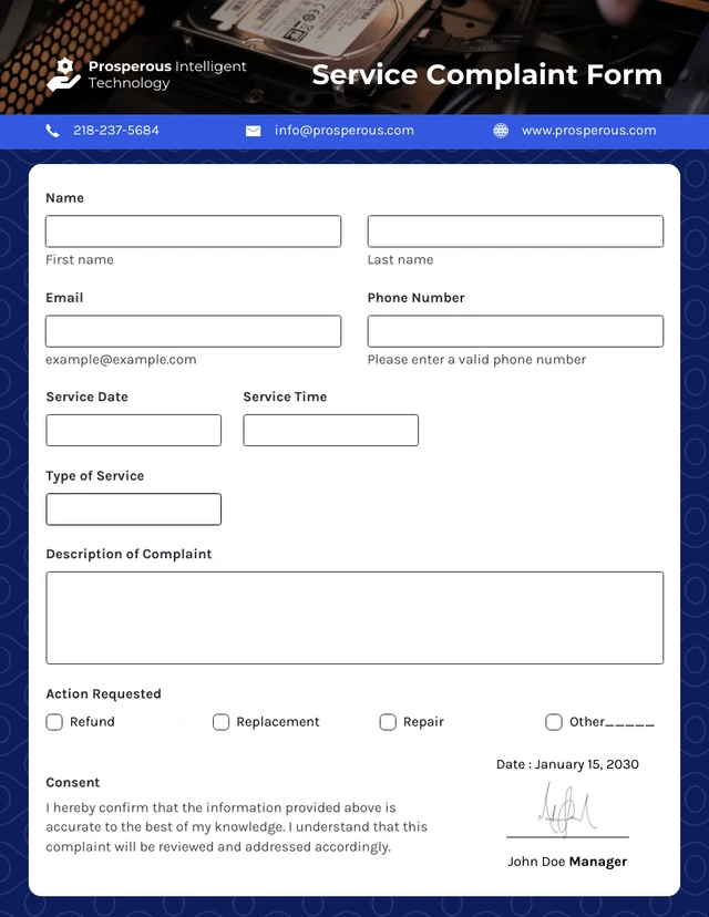 Service Complaint Form Template