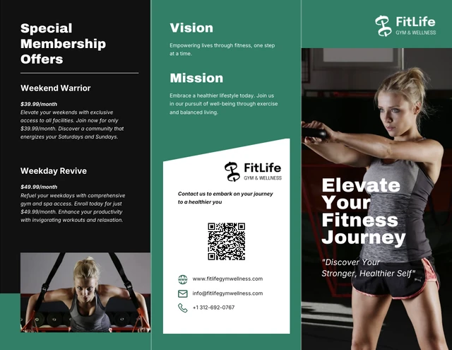 Green and Black Modern Fitness Trifold Brochure - Page 1