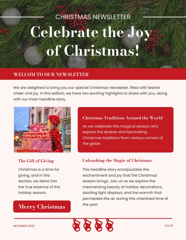 Red And White Simple Christmas Newsletter Template