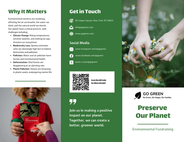 Green White Minimalist Environmental Fundraising Tri-fold Brochure - Page 1