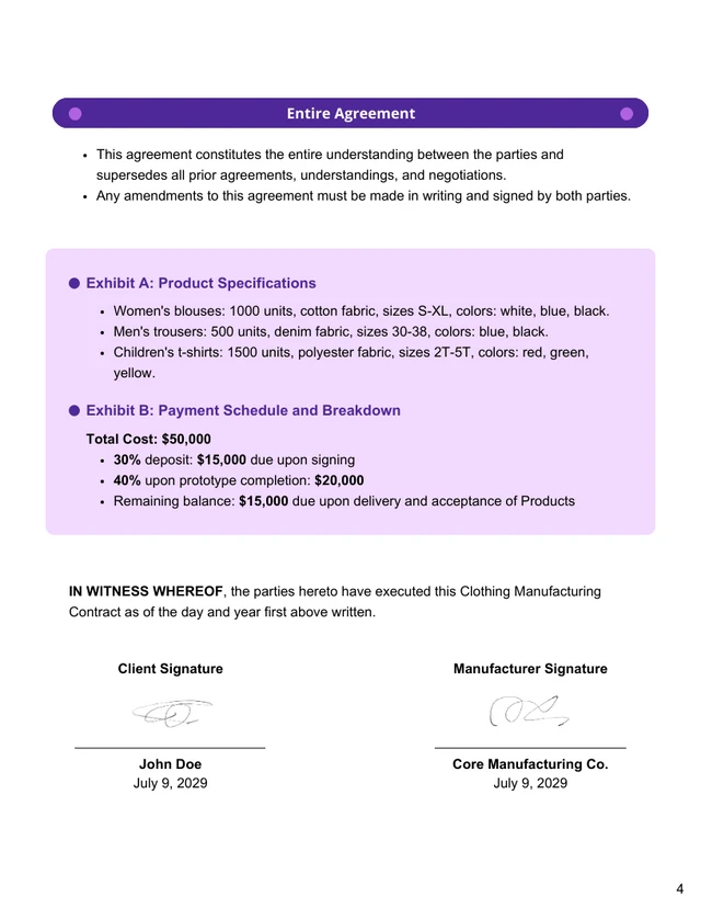 Clothing Manufacturing Contract Template - Page 4