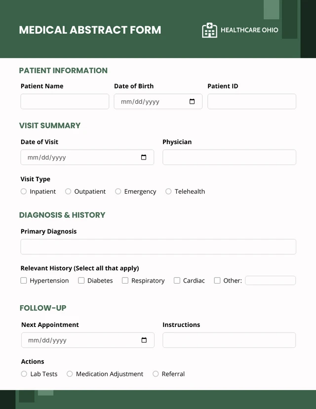 Green Medical Abstract Forms Template