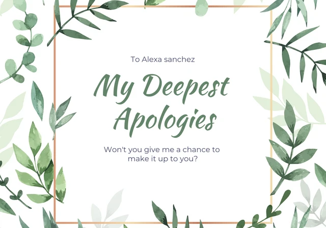 White And Green Watercolor Floral Apology Card Template