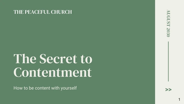 Green Simple Clean Minimalist Contentment Church Presentation - Page 1