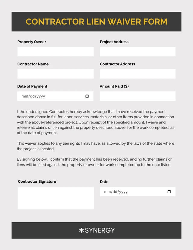 Yellow and Grey Simple Clean Contractor Forms Template