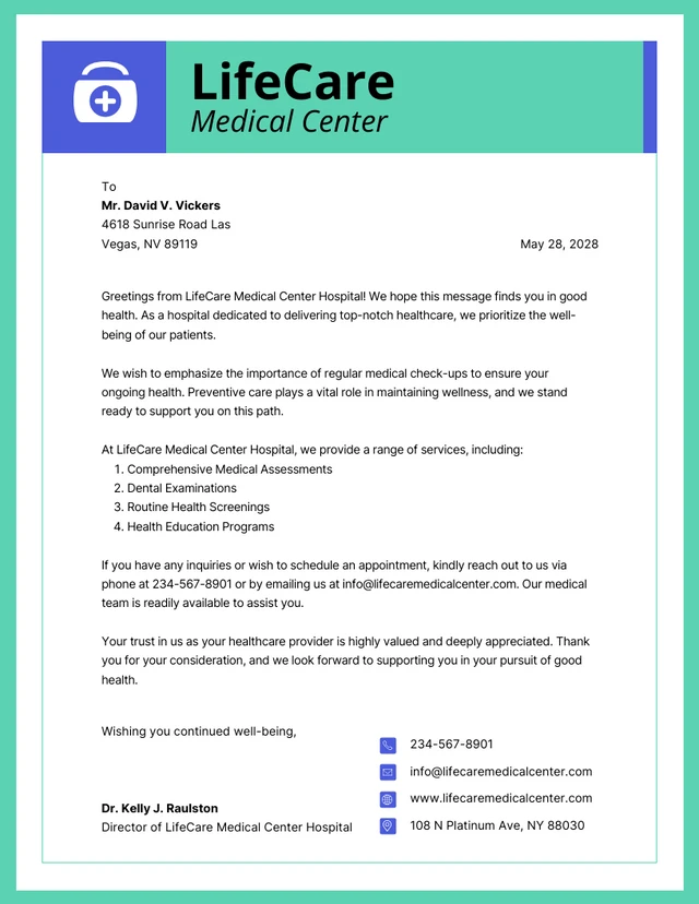 Modern Fun Cyan Purple Hospital Letterhead Template