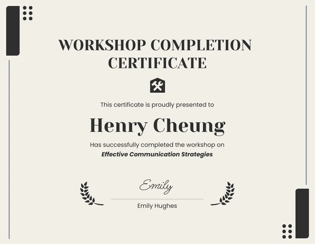 Beige And Black Minimalist Workshop Certificate Template