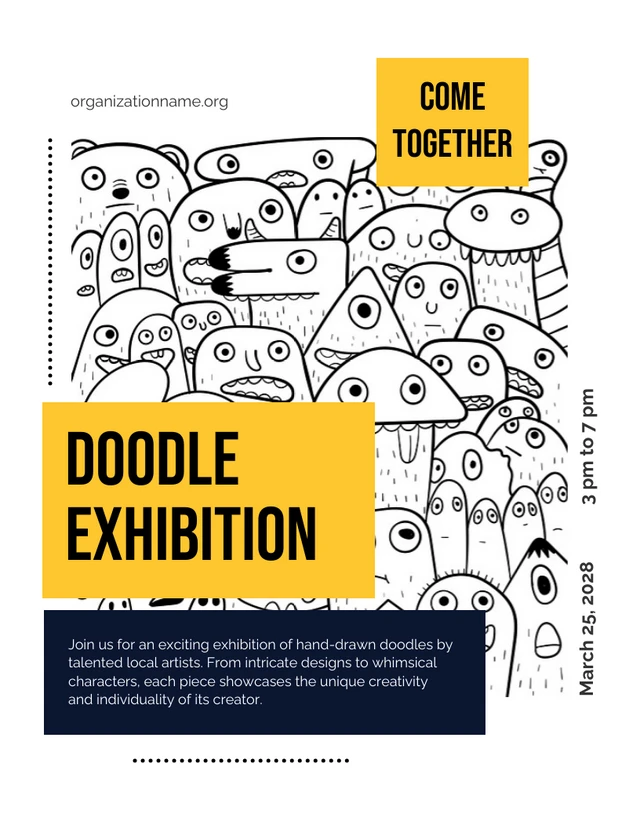 Black and White Doodle Exhibition Poster Template
