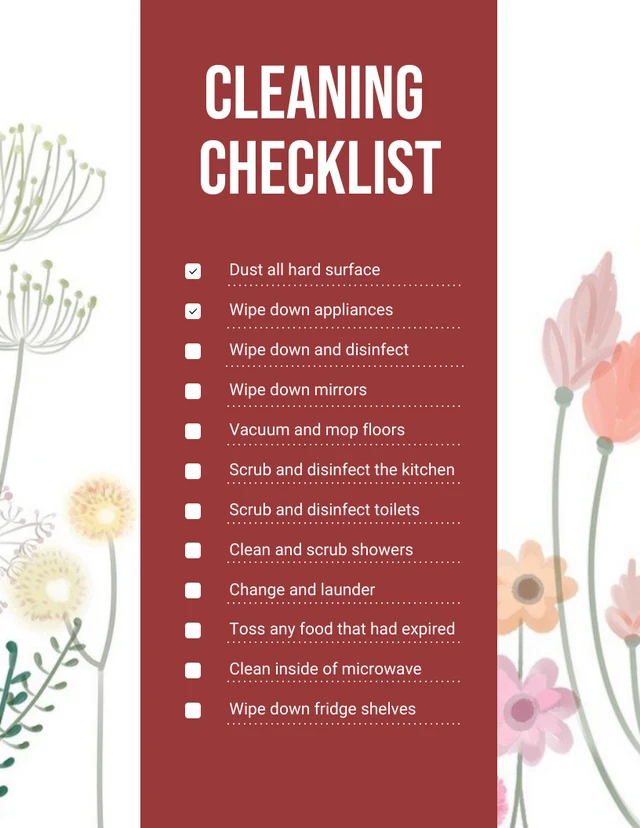 White And Red Simple Aesthetic Cleaning Checklist Template