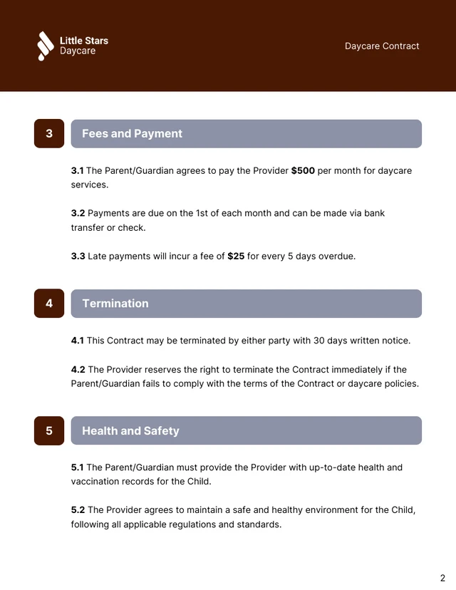 Daycare Contract Template - Page 2