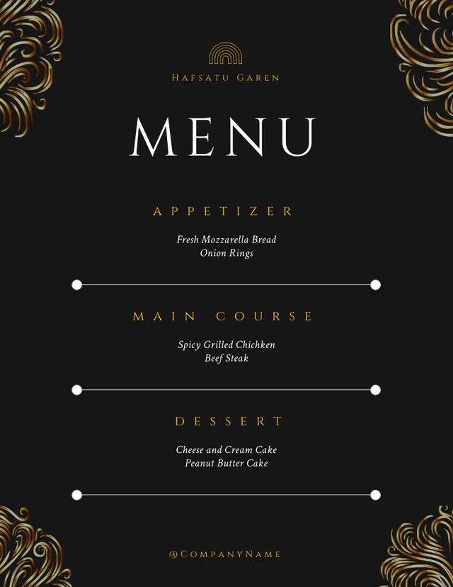 Black Classic Simple Ornament Menu Template