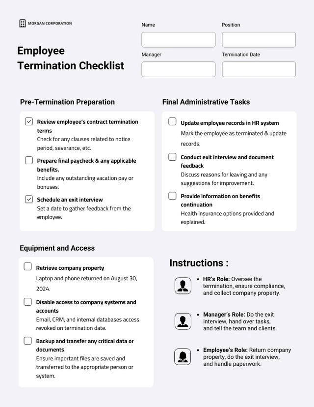 Employee Termination Checklist Template