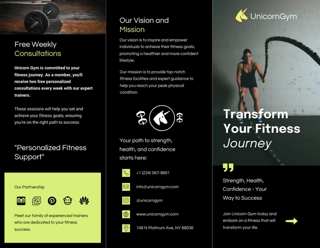 Dark Modern Green and Yellow Gym Tri Fold Brochure - Page 1