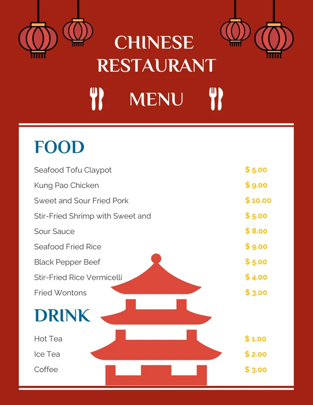 Red & Gold Simple Chinese Restaurant Menu Template