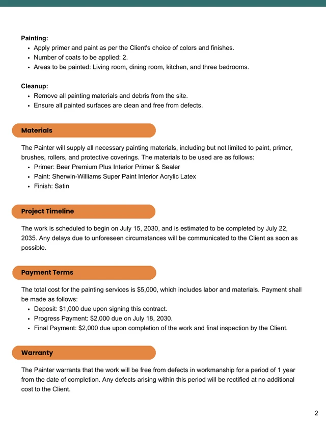 Residential Painting Contract Template - Page 2