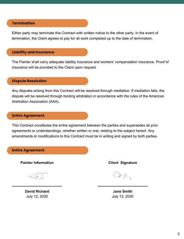 Residential Painting Contract Template - Page 3