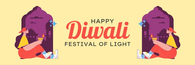 Yellow And Dark Orange Simple Illustration Diwali Banner Template