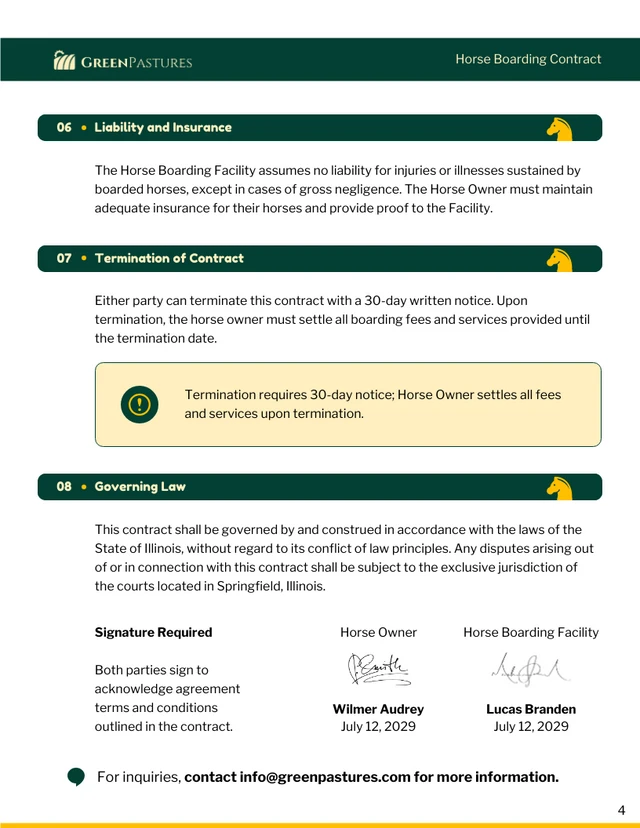 Horse Boarding Contract Template - Page 4