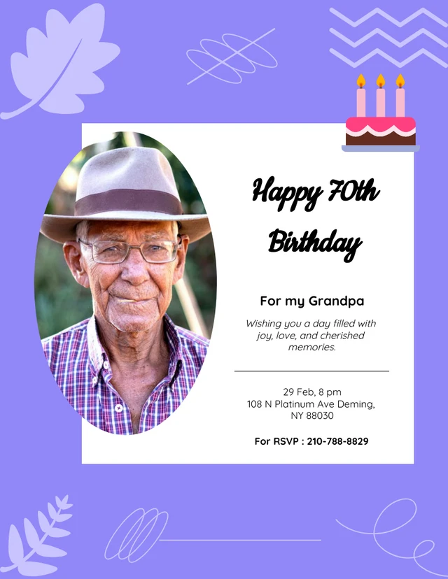 Purple Abstract Happy 70Th Birthday Invitations Template