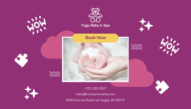 Dark Purple Cute Playful Baby And Spa Appointment Business Card - Page 1