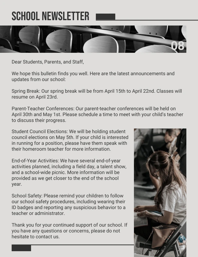 Grey And Black Classic Minimalist School Newsletter