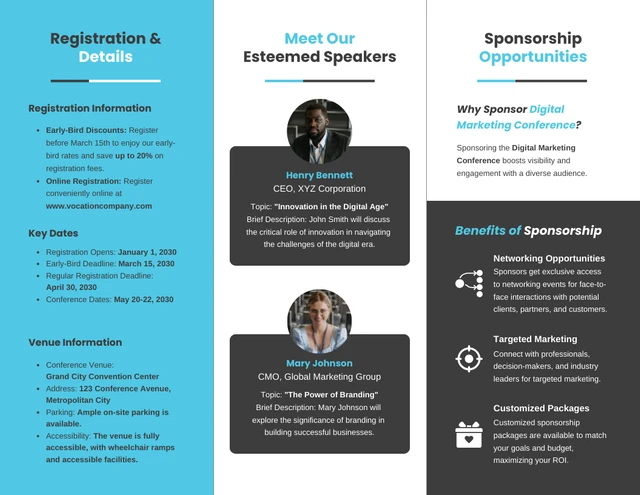 Black and Light Blue Business Conference Corporate Tri-fold Brochure - Page 2